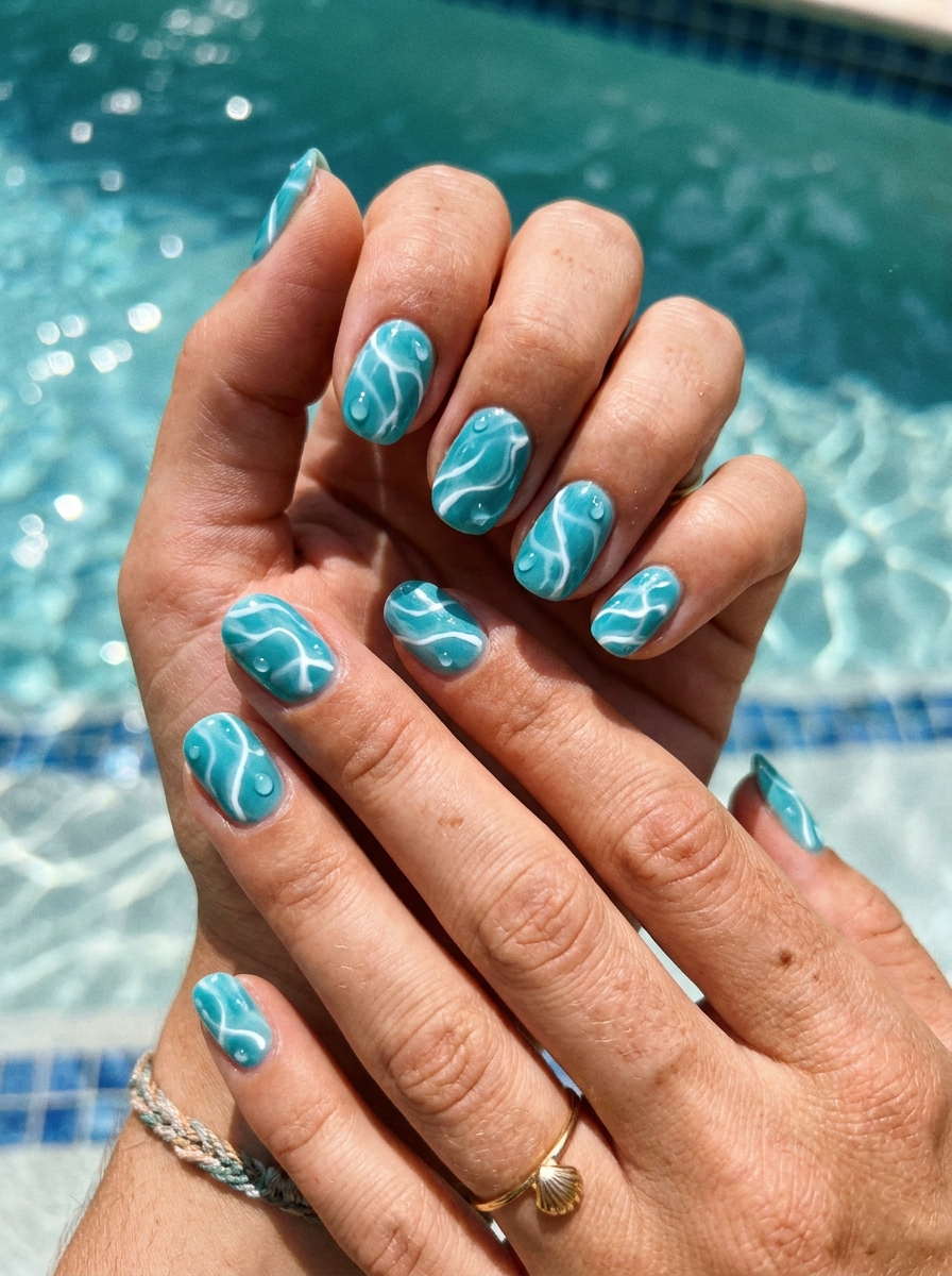 Pool Water Nails in Türkis